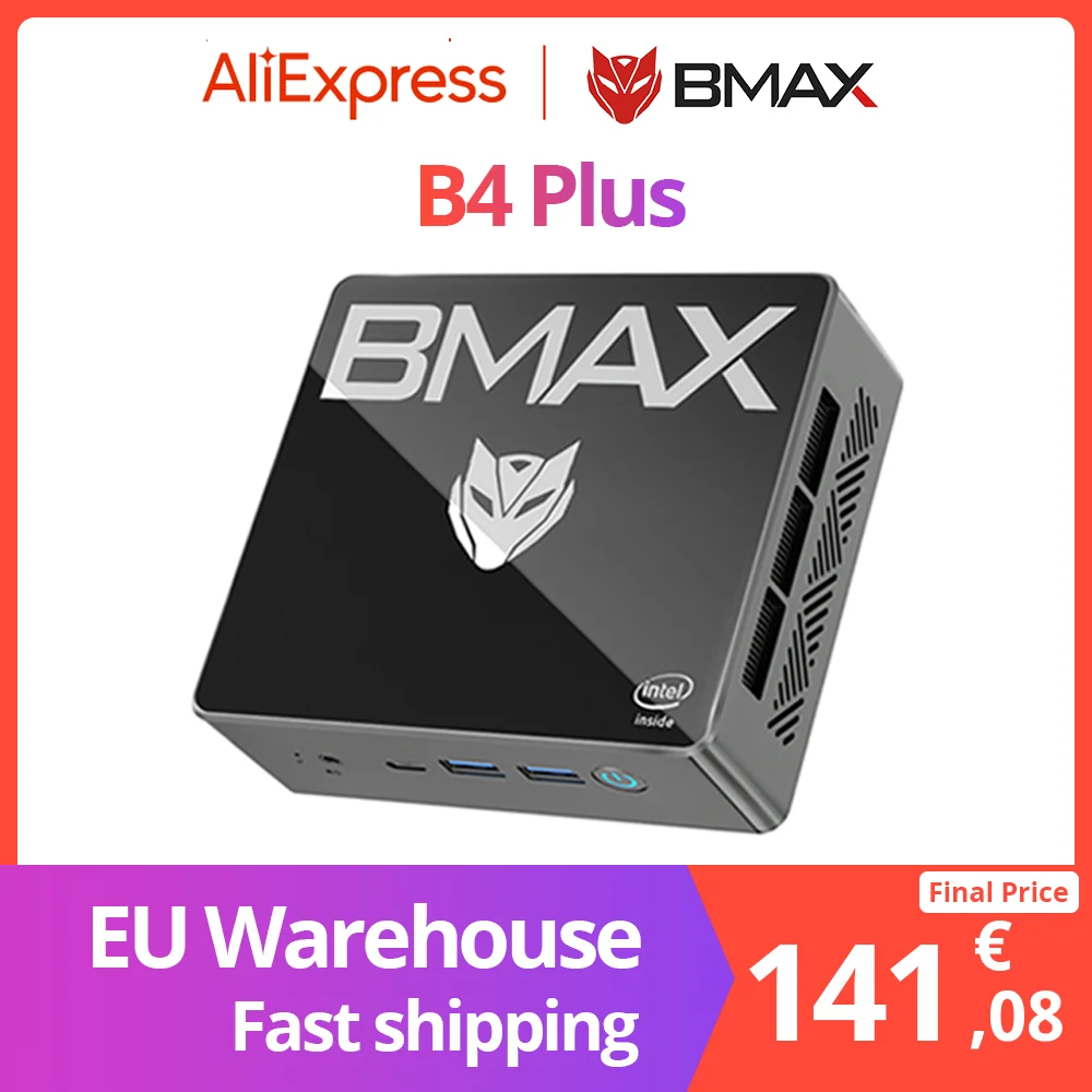 BMAX B4 Plus Mini-PC Windows 11-PC Intel N100 16 GB DDR4 512 GB SSD 2*HDMI 1*Typ-C unterstützt 4K@60 Hz 750 MHz Intel UHD-Grafik