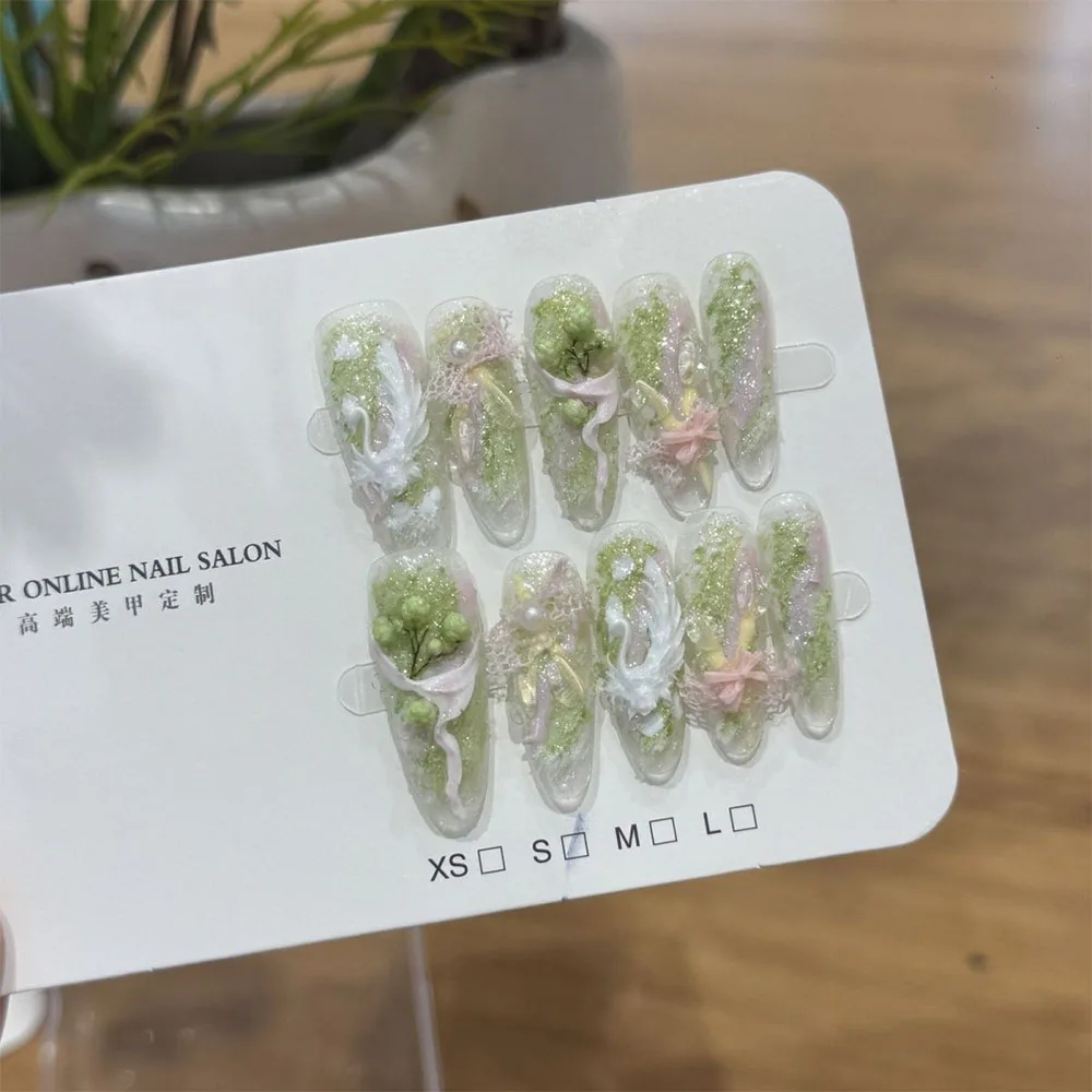 Fotografia 4: Unhas Postiças Redondas com Glitter, Estilo Menina Doce e Fofa, Urso 3D com Flor, Laço, Pérola, Morango e Diamante – Presente de Aniversário