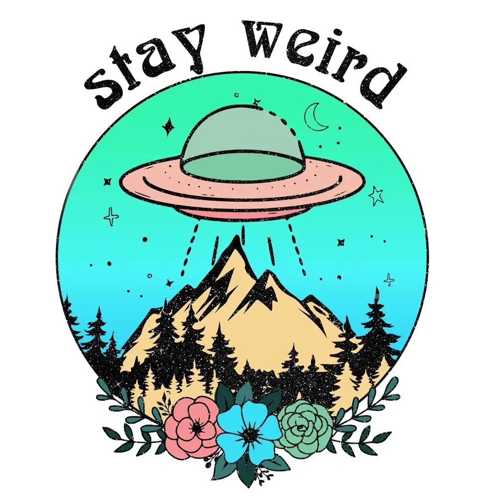 Alien UFO Sticker Trippy Hippie Peace Fantasy Stay Strange Space Vinyl Waterproof Sticker Decal Car Laptop Window Bumper Sticker