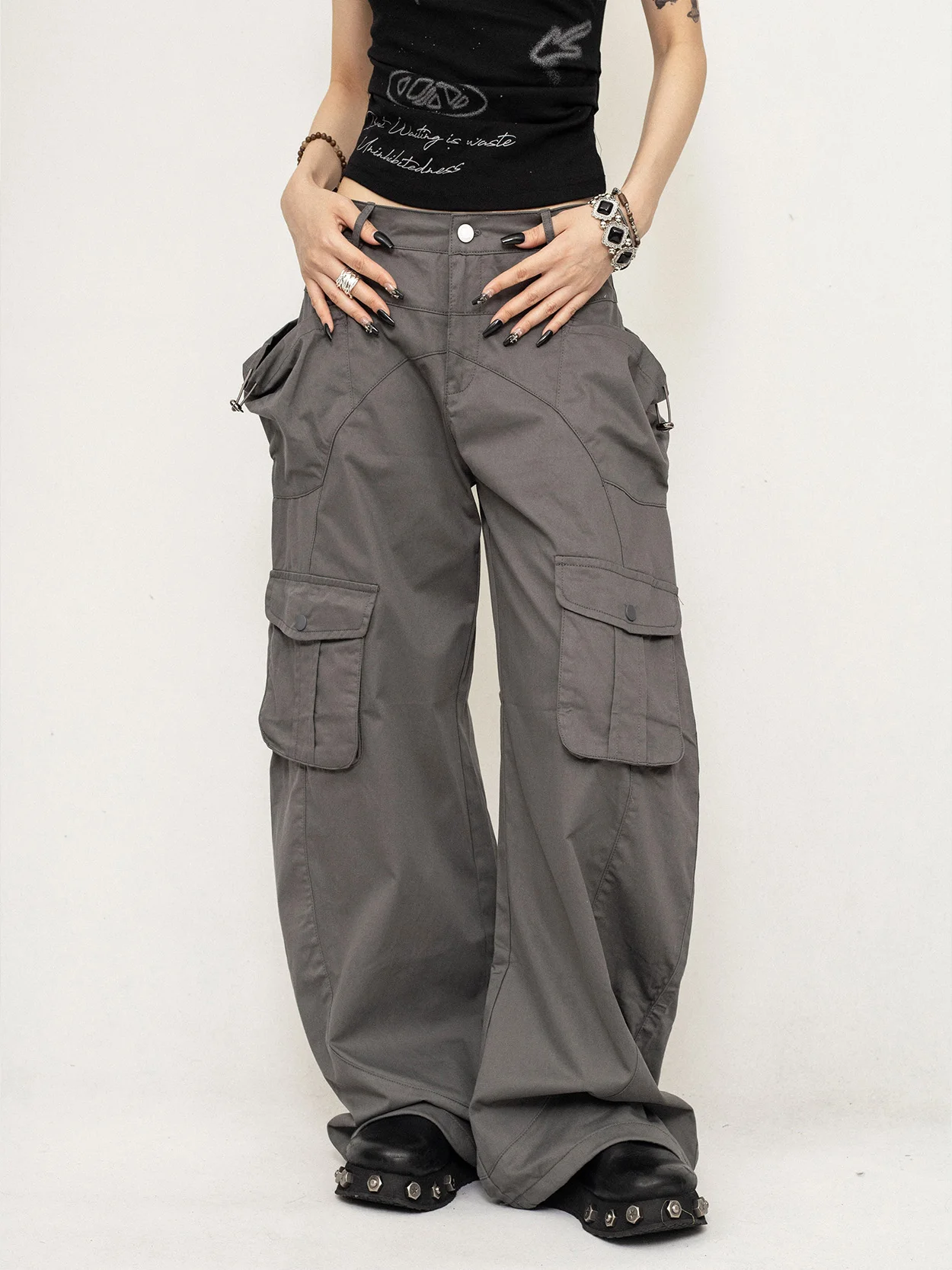 

American Design Wide Leg Pants Women's Casual Trousers O-ape Workwear Long Cotton l Waist Faionable