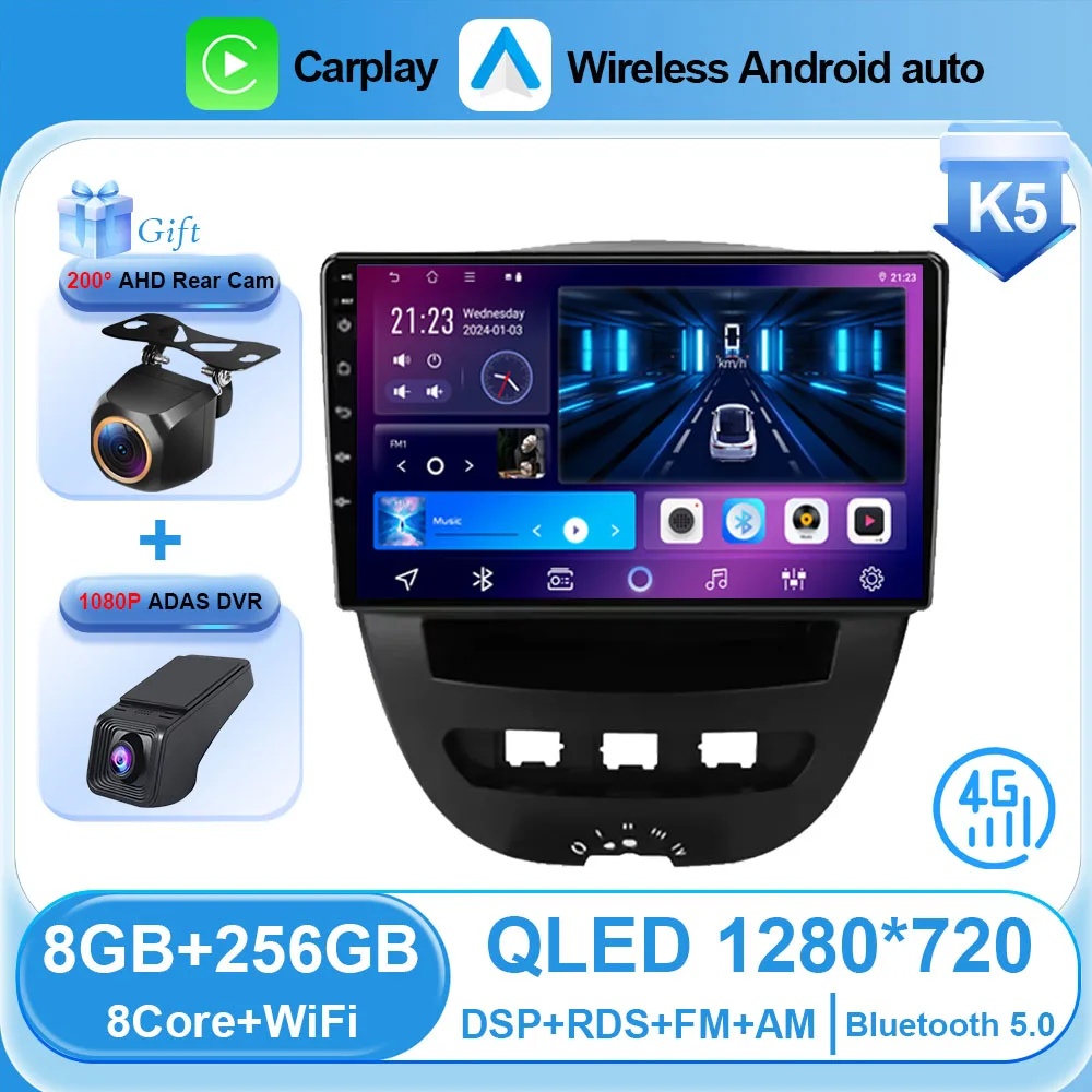 Auto Android 16 Voor Peugeot 107 Toyota Aygo Citroen C1 2005-2014 Auto Navigatie Speler Multimedia Auto Carplay 2Din DVD Stereo