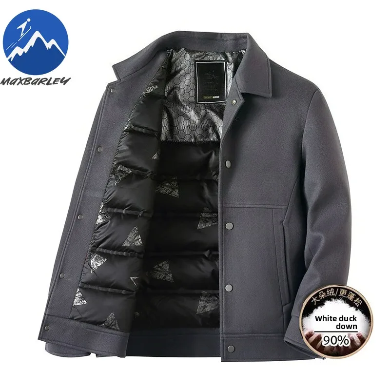 

Мужской пуховик Maxbarley с вырезом на воротнике, рабочее утолщенное теплое пуховое пальто, деловое повседневное удобное легкое зимнее пальто