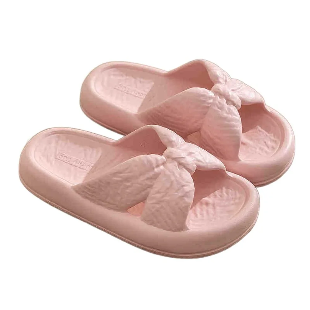 

Модные нескользящие толстые тапочки на платформе, пляжные шлепанцы с бантом, домашняя обувь на мягкой подошве, летние шлепанцы