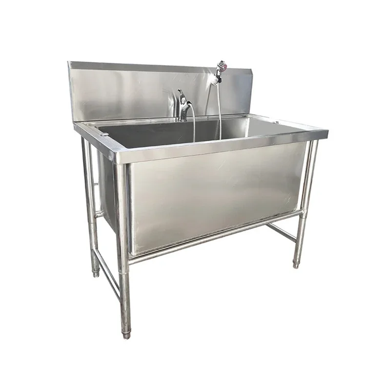 304 stainless steel pet bathing pool with adjustable hot and cold water control faucet Pet grooming sink