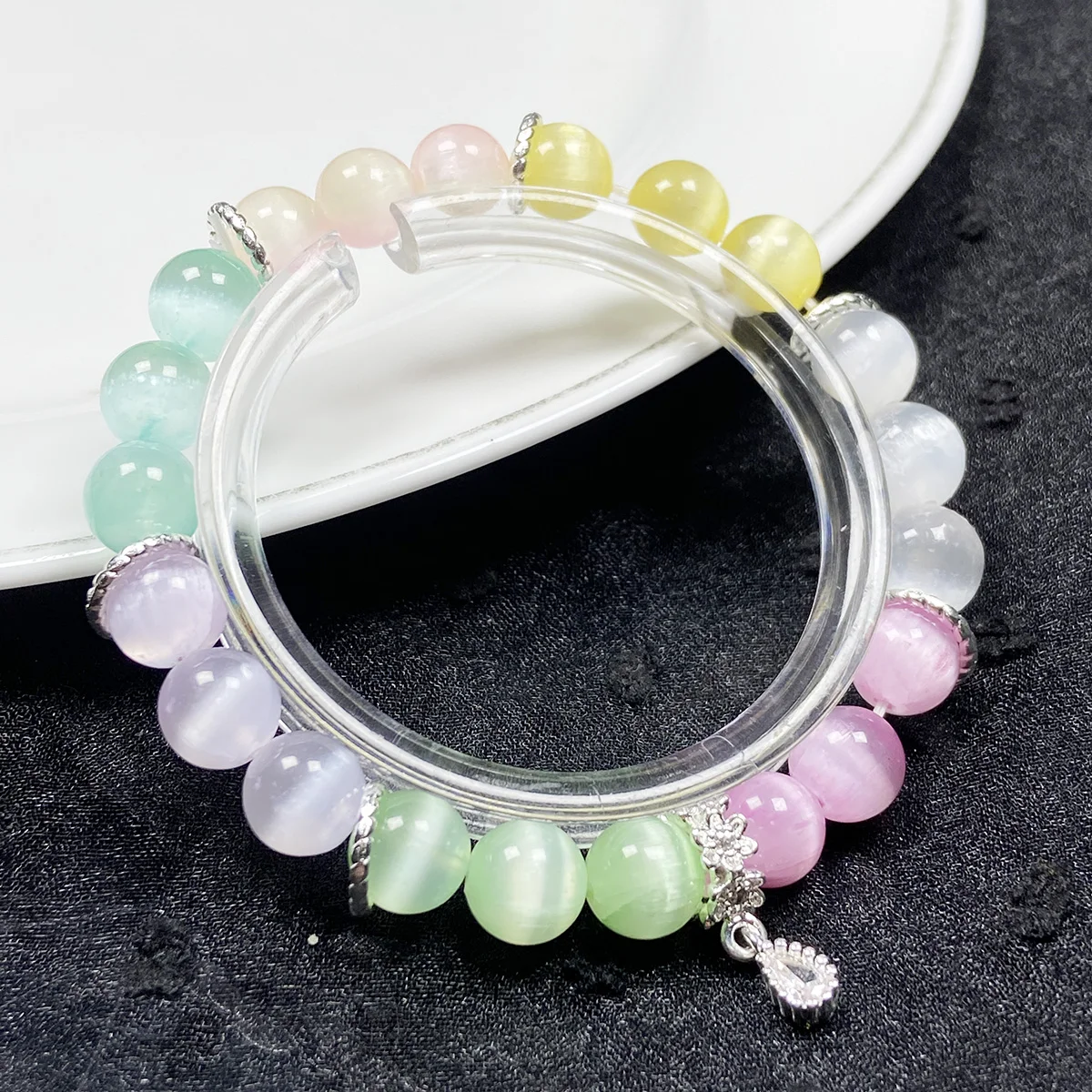 

1Pc Colorful Plaster Cat Eye Crystal Elastic Bracelet Lovely Exquisite Reiki Crystal Women Jewelry Bracelet