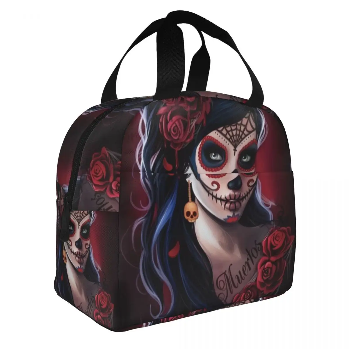 Custom Day Of The Dead Sugar Skull Insulated Lunch Bags for Women Mexican Girl Portable Thermal Cooler Bento Box Camping Travel