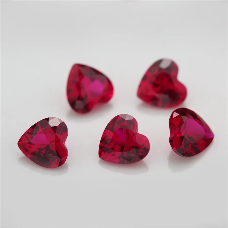 Red Heart Cut Synthetic Corundum Gemstones 3x3mm-10x10mm Loose Stones for Jewelry Making Assorted Colors 3# 5# 8#