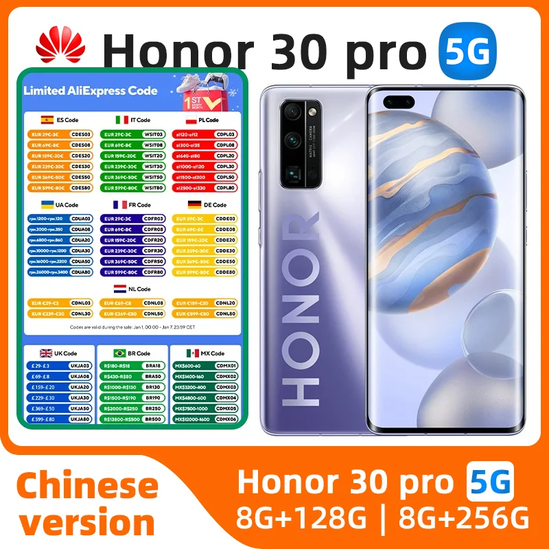 Honor-teléfono inteligente 30 Pro 5g de 40MP, Kirin 990, 5G, Zoom 50x, 6,57 pulgadas, 90Hz, AMOLED, 4000mah, 40W, supercargador, NFC, original, usado