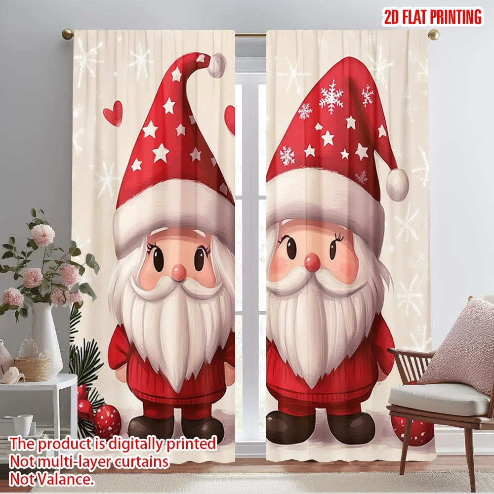 2pcs,2D plane printing Curtains Roller Blinds Cute Santa Claus Heart (3) Polyester Easy Install (without rod) Versatile All for