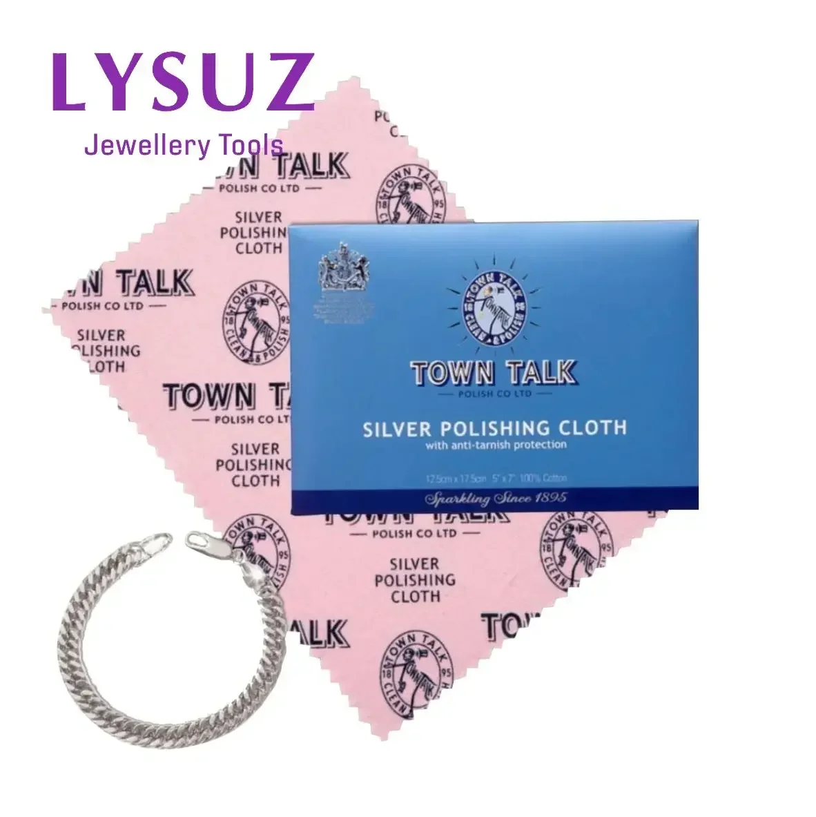 

50pcs England Towntalk Silver Polishing Cloth Jewelry Anti-Tarnish Cleaning Watches Natural Cotton Fiber 12.5*17.5cm 5*7inch