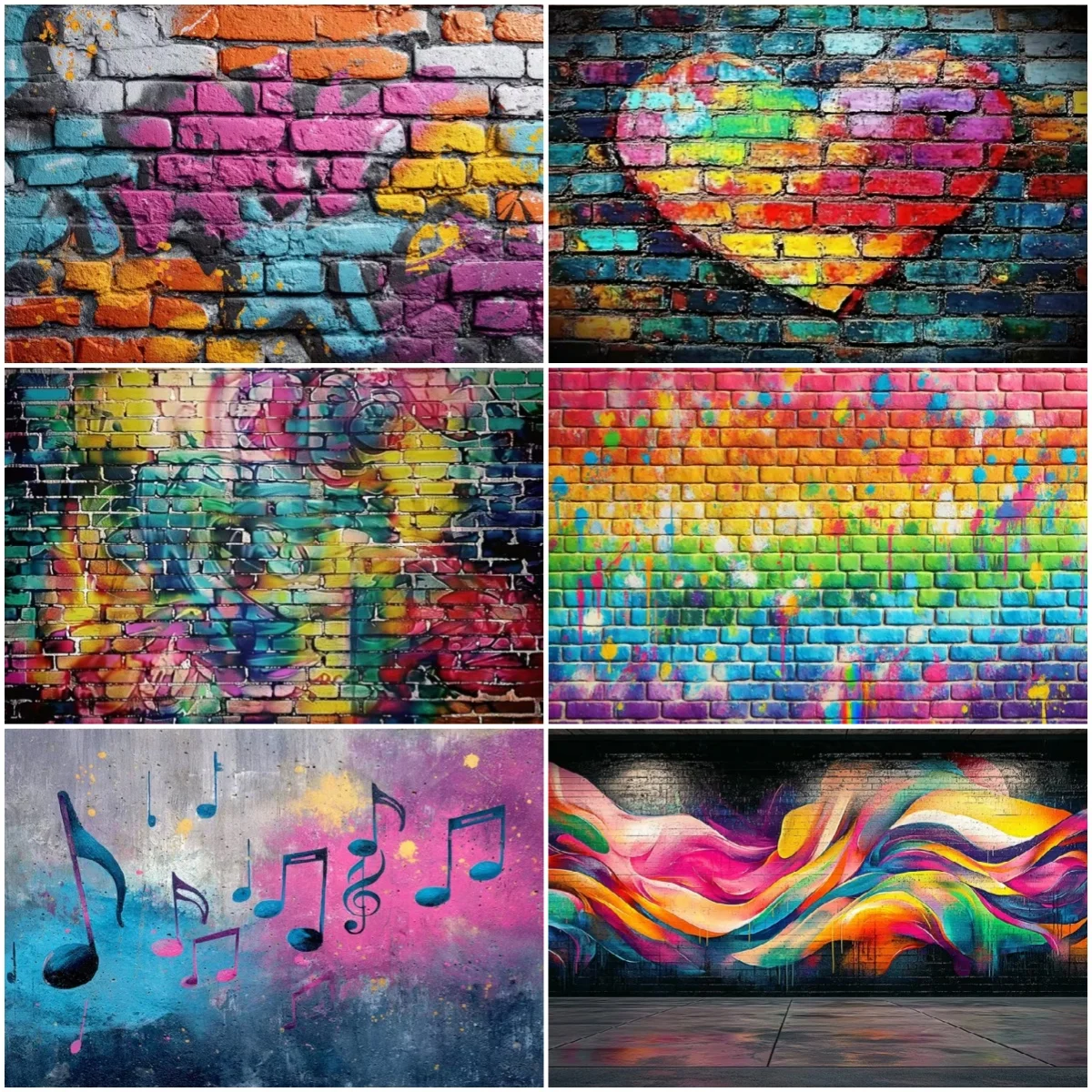 

Colorful Graffiti Theme Background Art Painting Brick Wall Room Decorations Rustic Vintage Portrait Photography Studio Banner
