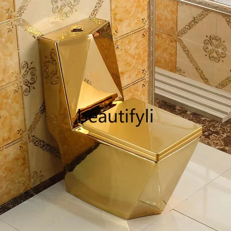 

Household flush gold toilet siphon European toilet square diamond ceramic water-saving toilet bathroom
