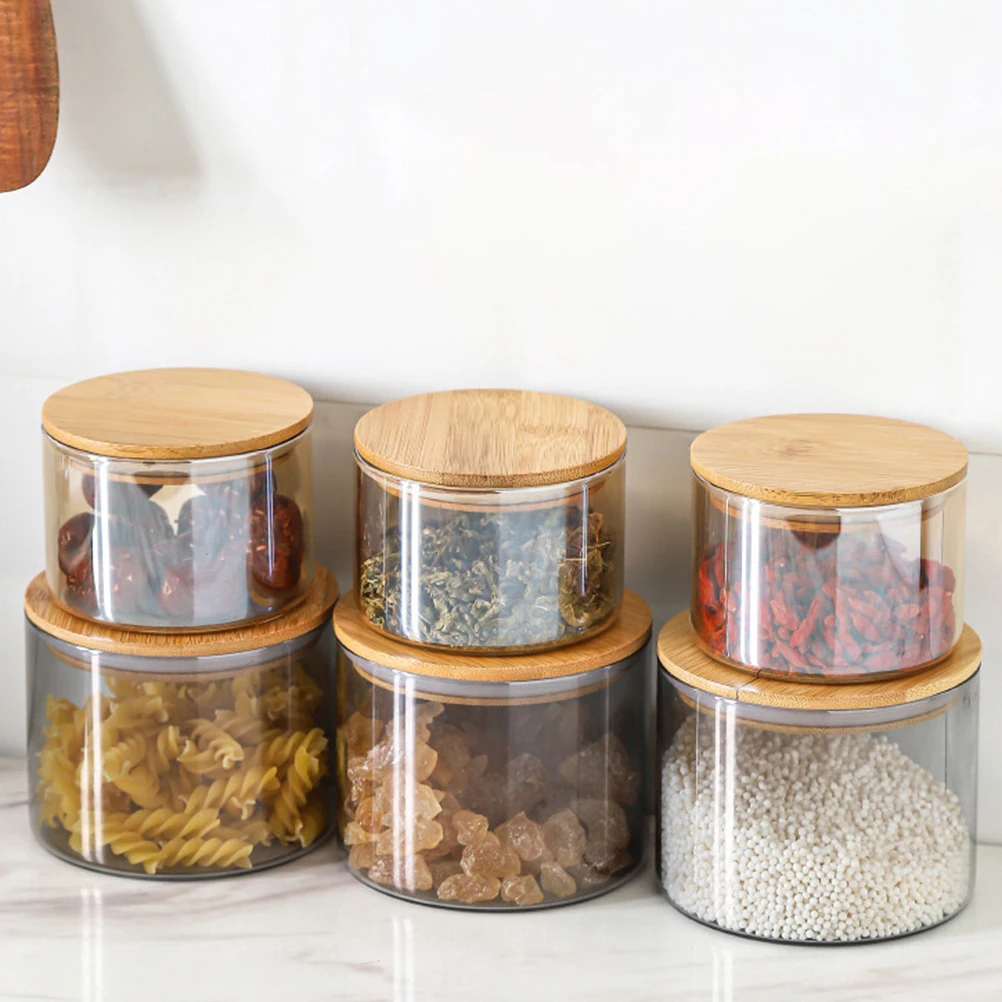 

1pc Glass Food Storage Jar Sealed Candy Pot Dried Fruit Container Wood Lid Glass Canister Kitchen Pantry Organization Bulk