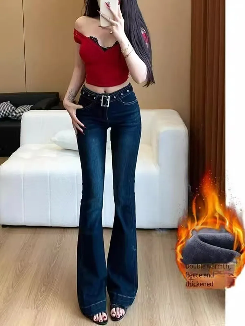 

Женские облегающие джинсы с низкой талией и расклешенными микро-расклешенными брюками длиной до пола, осенне-зимние модные высокие и узкие удлиненные джинсы