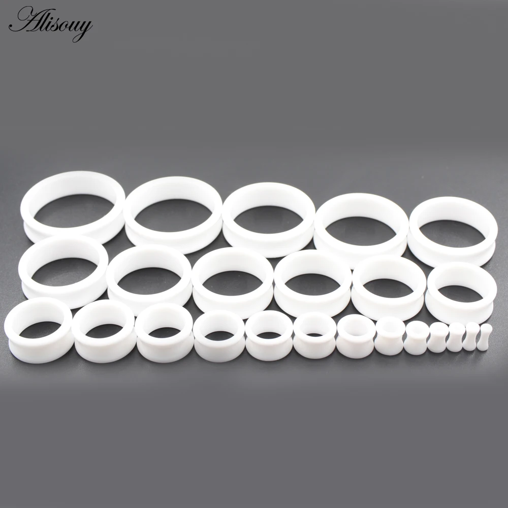 Alisouy 2pcs Black White Acrylic Hollow Punk Ear Tunnel Plugs Piercing Double Flared Earring Gauges 3mm-50mm For Unisex Jewelry