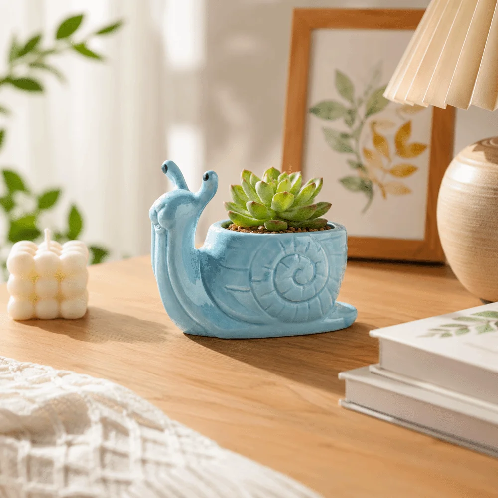 Storage Holder Snail Shape Ceramic Flower Pot Ornaments Storage Box Potted Planter Decoration Flower Vase Home Office Decor
