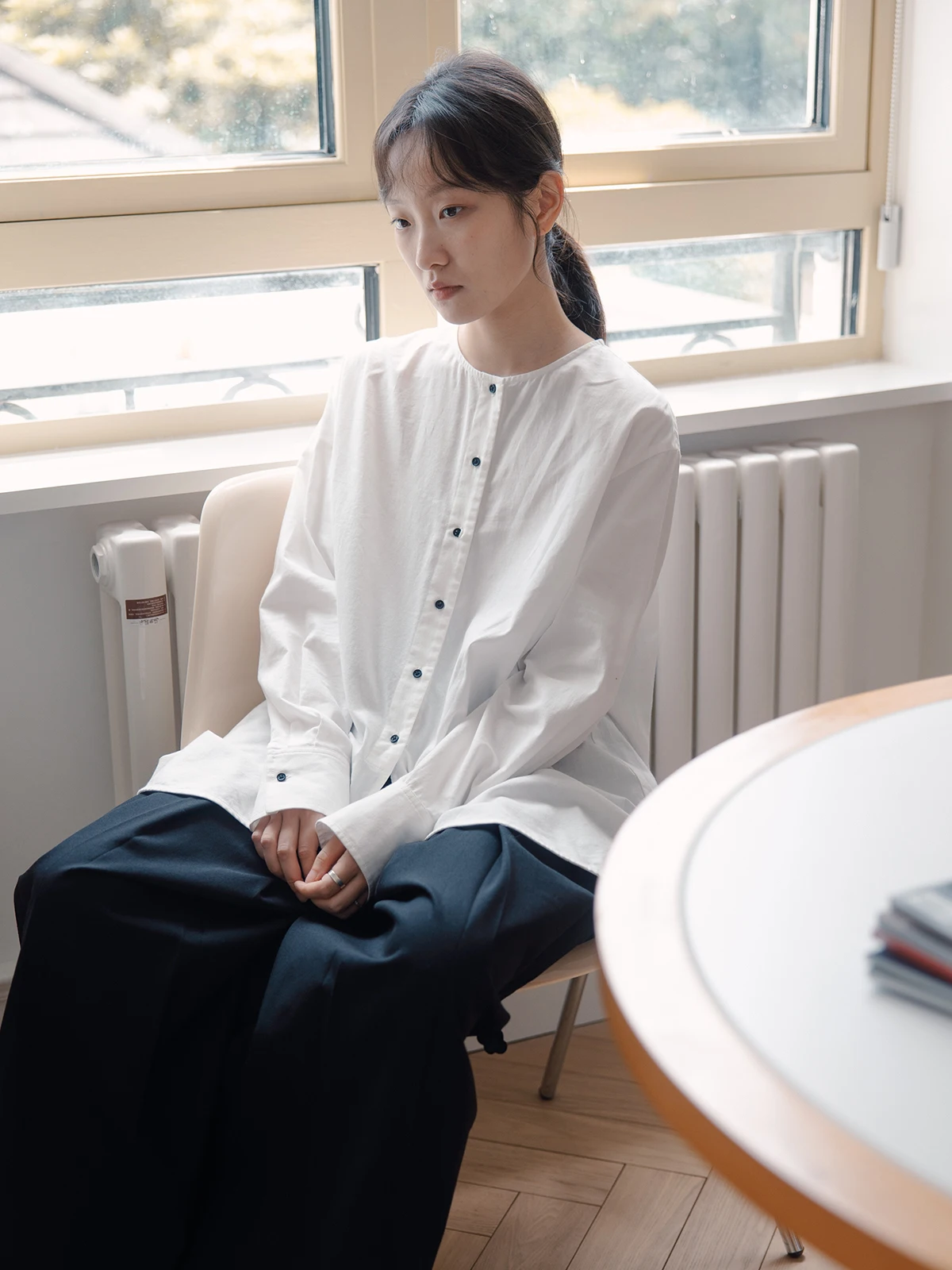 

Long round Ne irt Moon irt Comfortable Cotton Loose Fit Women's Casual Long Sve Button down irt Simple Sle