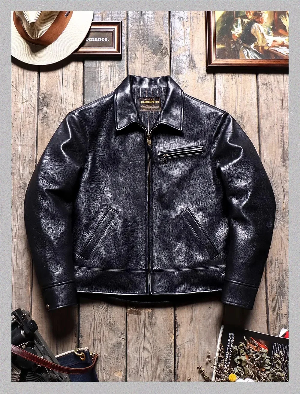 LNY Shop Top.Mens Classic Motor Rider leather coat.Heavy Luxury uncoated Cowhide jacket.Cool Men real cloth.