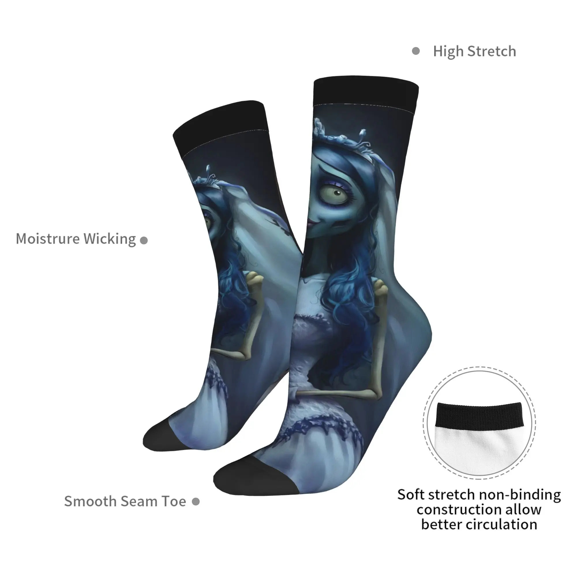 Kaus Kaki Emily Pengantin Mayat Retro Musim Dingin untuk Pria dan Wanita, Kaus Kaki Basket yang Bernapas