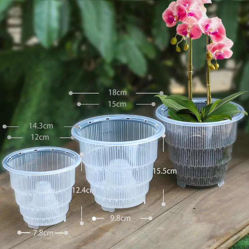 Meshpot klare Plastik Orchideen töpfe mit Löchern und Untertassen zum Umtopfen kleiner Orchideen Pflanzer Wurzel kontrolle Orchidee transparenten Topf – Detail 1