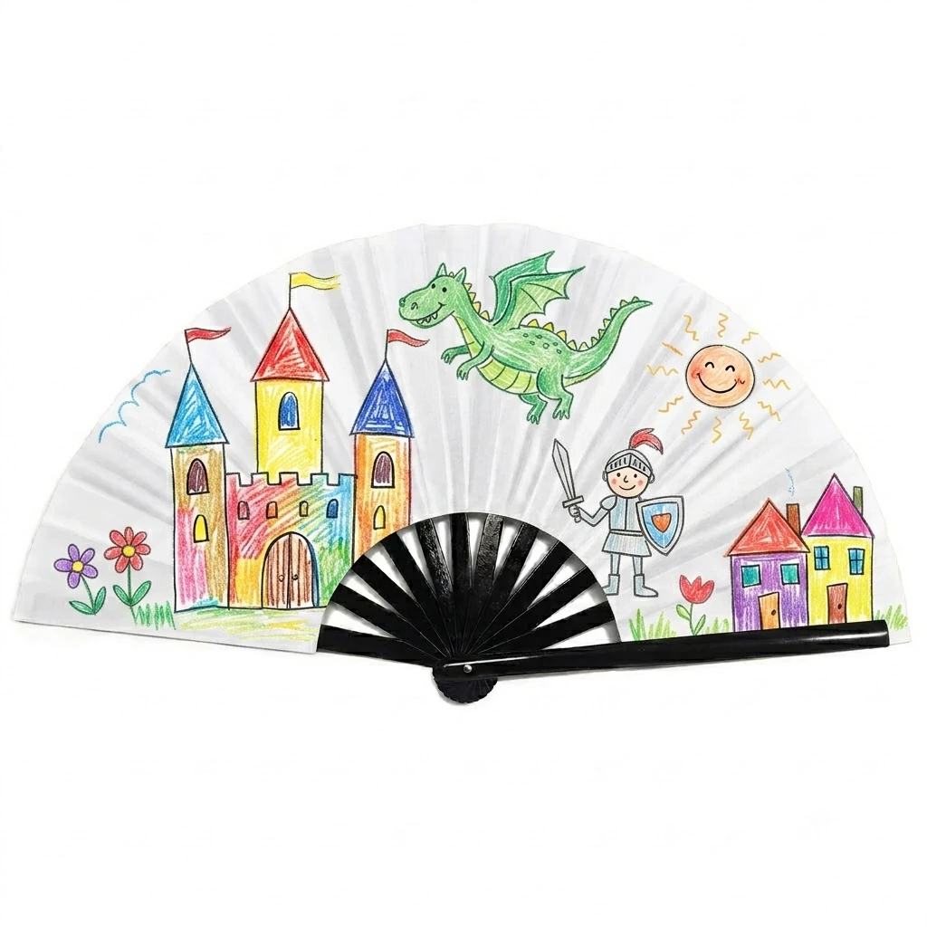Personalized Hand Fan Custom Children Drawing Print Folding Fan Unique Art Keepsake Birthday Gift for Children Meaningful