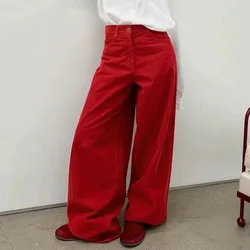 2024 Corduroy Wide-legged Trousers Women Loose Casual Red Pants