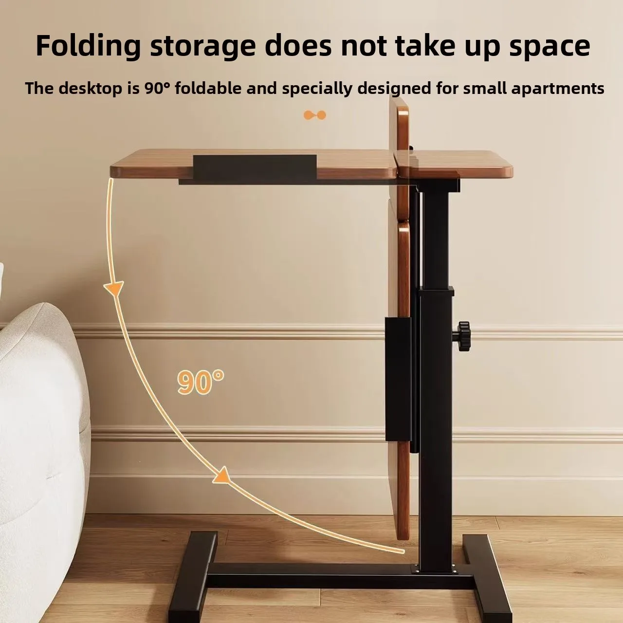 Height Adjustable Folding Side Table Movable Sofa Bedside Coffee Carbon Steel Frame Mm Lift Range Hidden Casters Flip Top Laptop