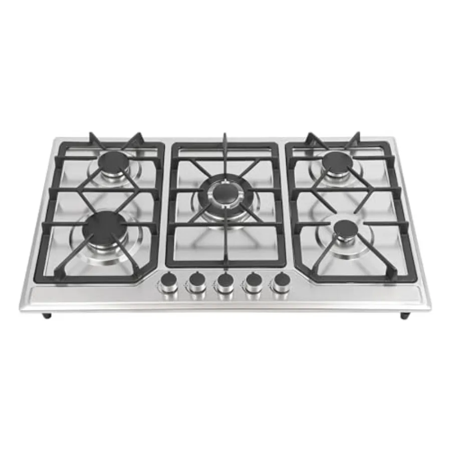 

5 Burners Gas Cooktop 34 Inch Built-in Gas Stove Top Stainless Steel LPG/NG Convertible Gas Hob with Flameout Protection for Ca
