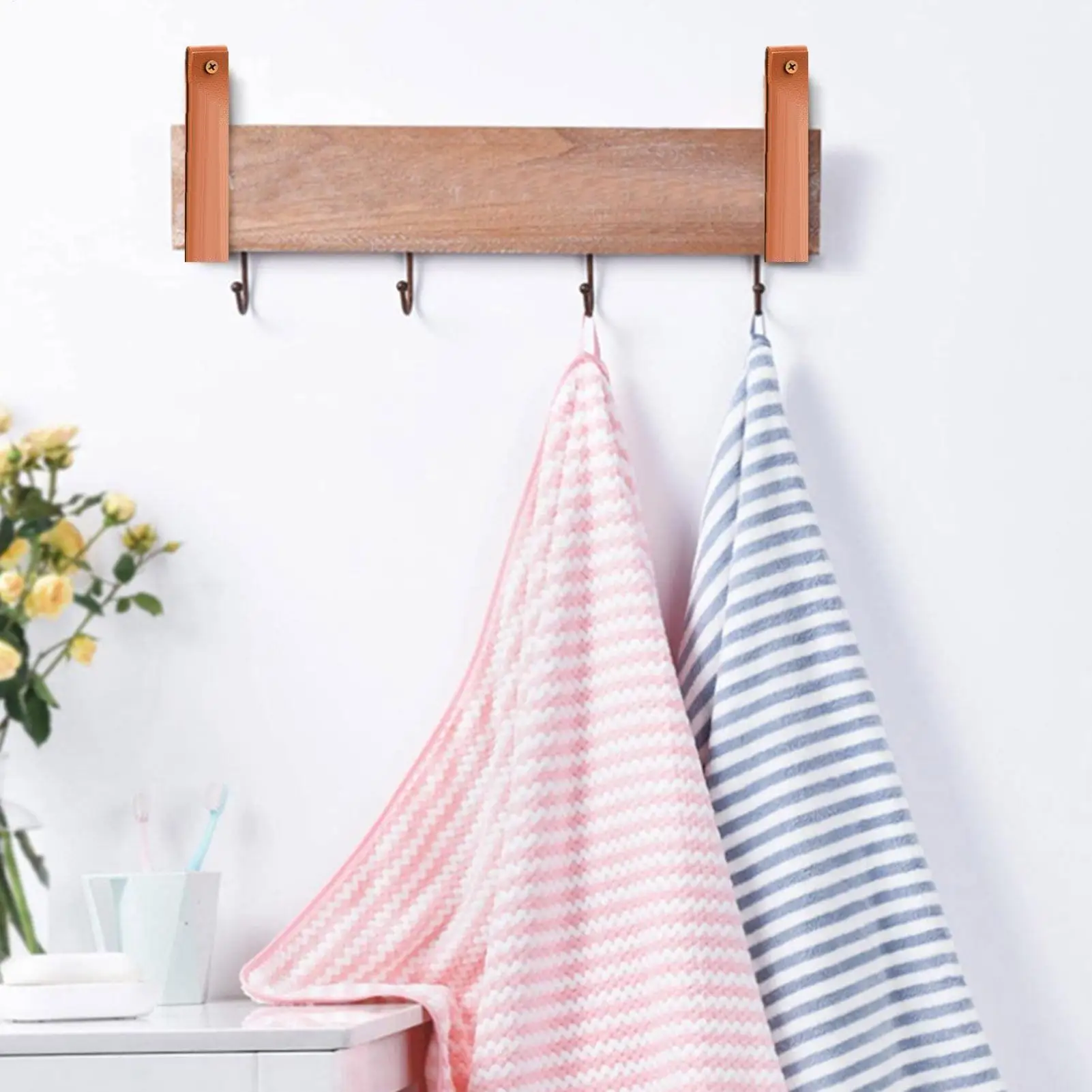 

2pcs leather wall hook PU Leather Strap Hanger Wall Mounted Clothes towel Canoe Paddle hook Red wine wall hanging rope