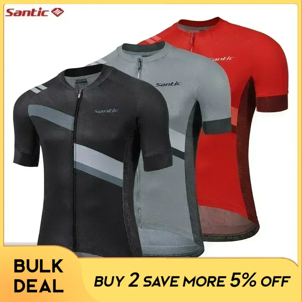 Santic Men's Cycling Jersey Short Sleeve Full Zipper Sports Shirts Outdoor Summer Breathable Quick Dry MTB Bike Bicycle Clothing