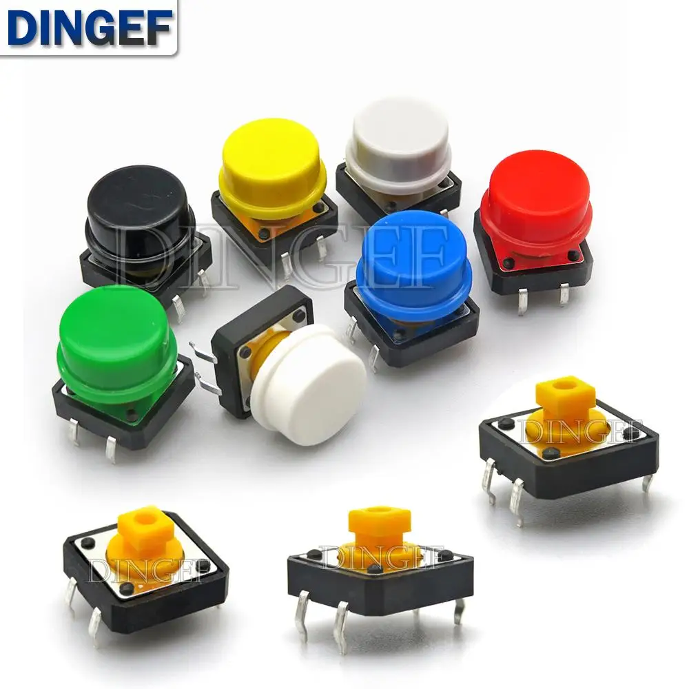 20PCS Tactile Push Button Switch Momentary 12*12*7.3MM Micro switch button with knob Yellow Green Red Kit 12x12x7.3 