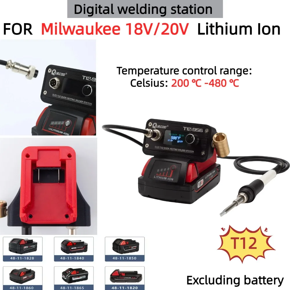 Portable T12 Intelligent Digital Soldering Iron Welding Station for Milwaukee 18V/20V Lithium Battery for DIY Repair（No Battery）