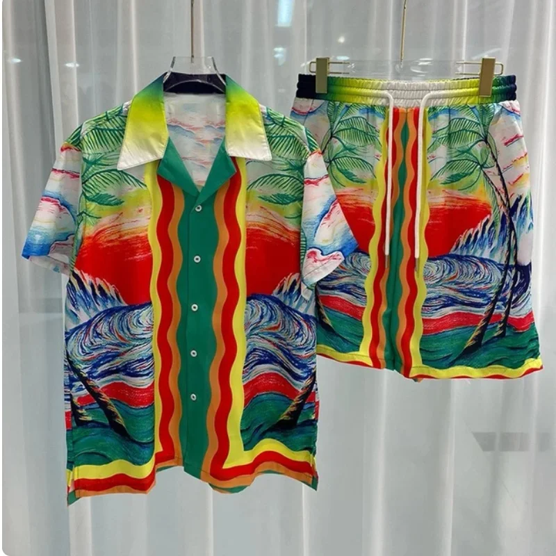 2024 3d Fun Printed Hawaiian Two-Piece Set For Men Summer Fashion Male Clothing Loose Oversized Short Sleeved Shirt Casual Suit