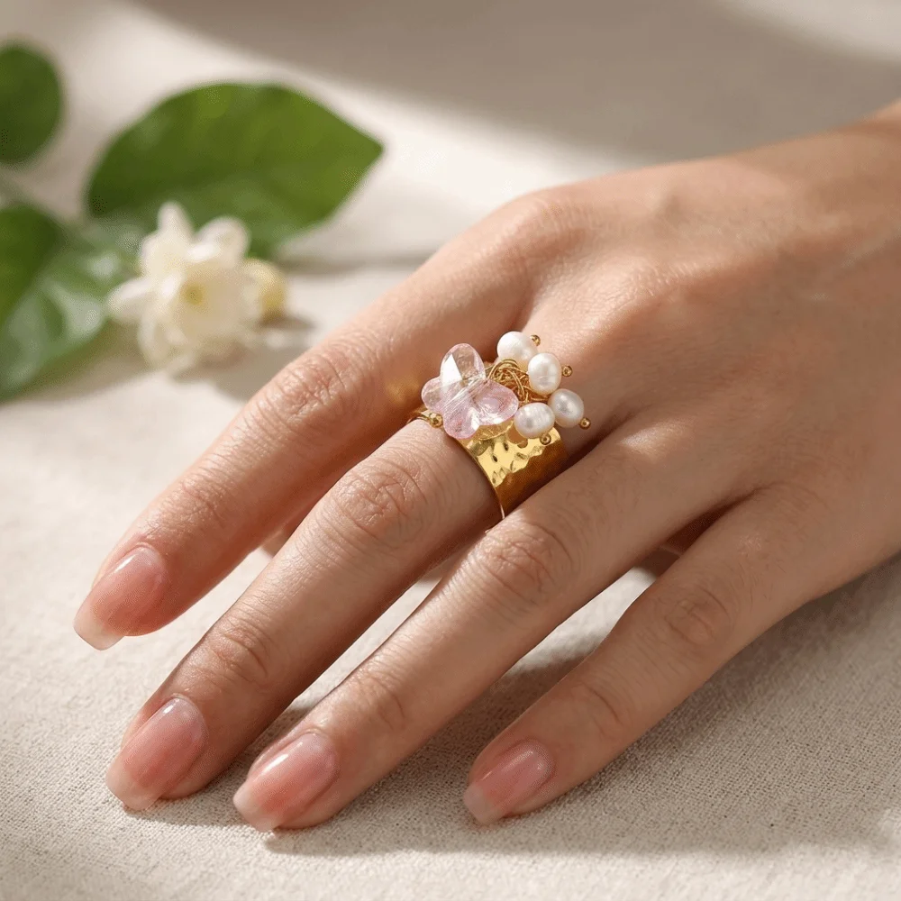 Gold Tone Charm Open Ring Non Fading Adjustable Band Statement Ring Long Lasting Finish Lightweight Fashion Ring Beach
