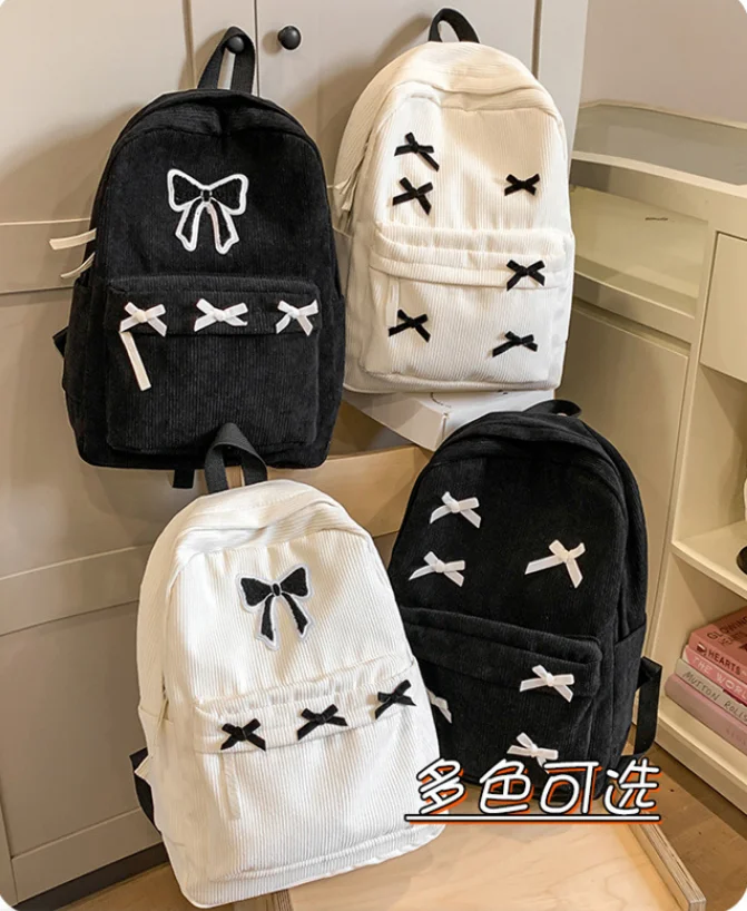 

Cute Bowknot Aesthetic Backpacks Lightweight School Bookbags Students Sweet Rucksack for Girls Women's Corduroy College Mochilas