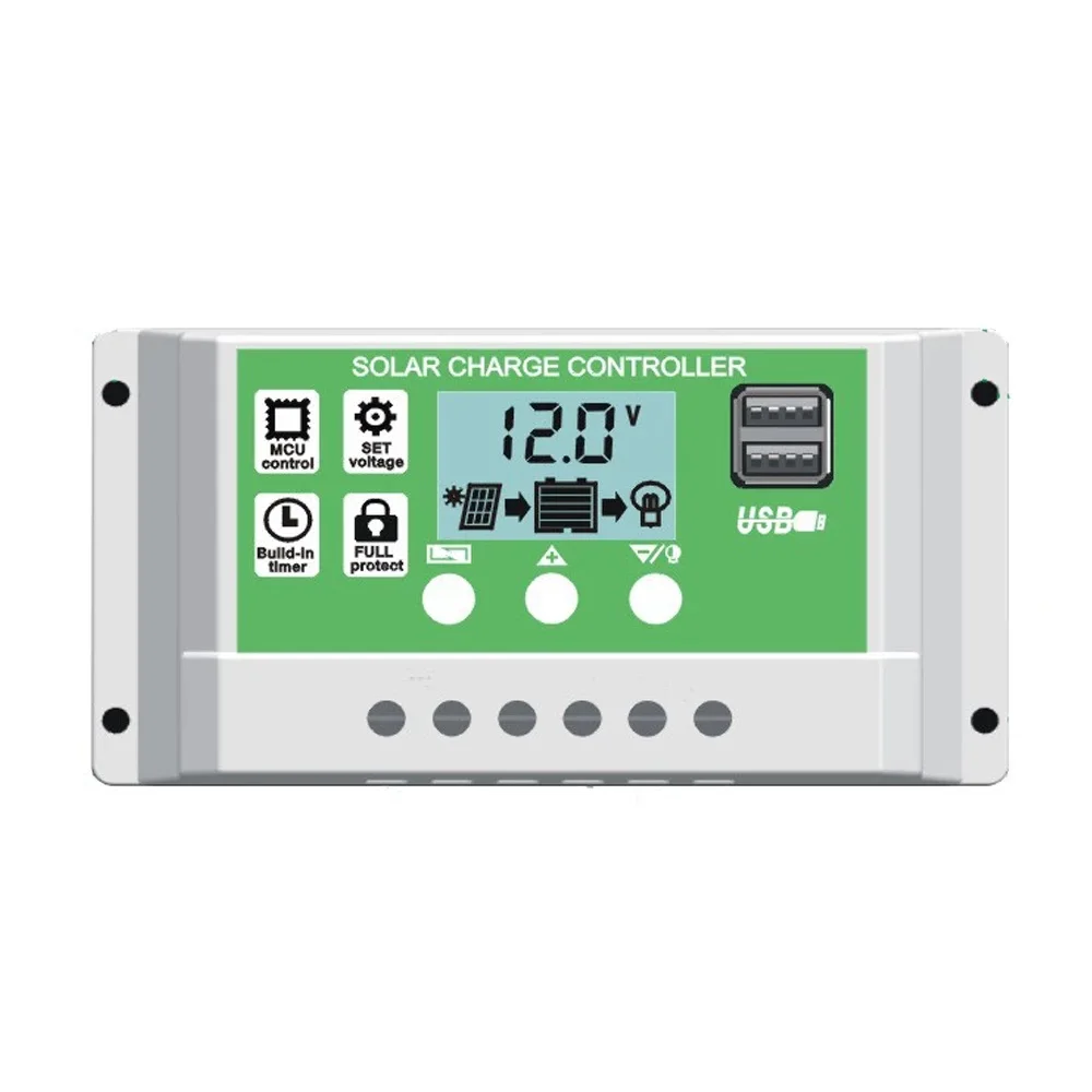 Y&H 30A 20A 10A PWM Solar Panel Charge Controller for 12V 24V Lead Acid/Lithium Batteries with Dual USB Solar Voltage Regulators