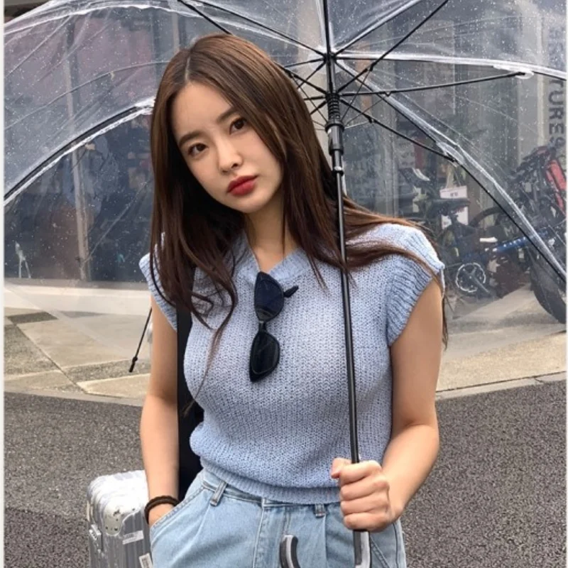 

Dongda Gate Summer Trendy ort Knitwear Comfortable Breathable Color Versatile Slim Fit ort Sve Women's Top