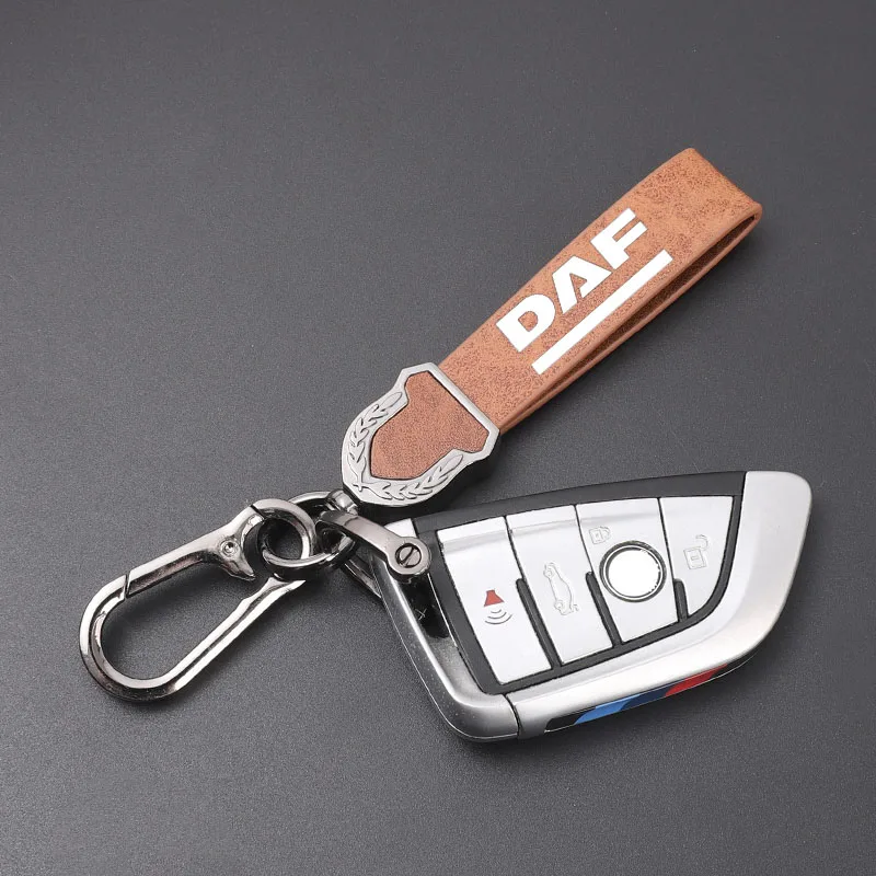 Fashion Luxury Genuine Leather Keychain Car Key Ring For DAF XF 95 105 CF LF VAN Car accessories