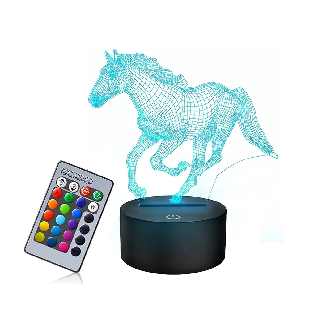 

Horse 3D Illusion Lamp, 7 Color Changing LED Night Light, Atmosphere for Room, Bedroom Decor, Creative Birthday Gift