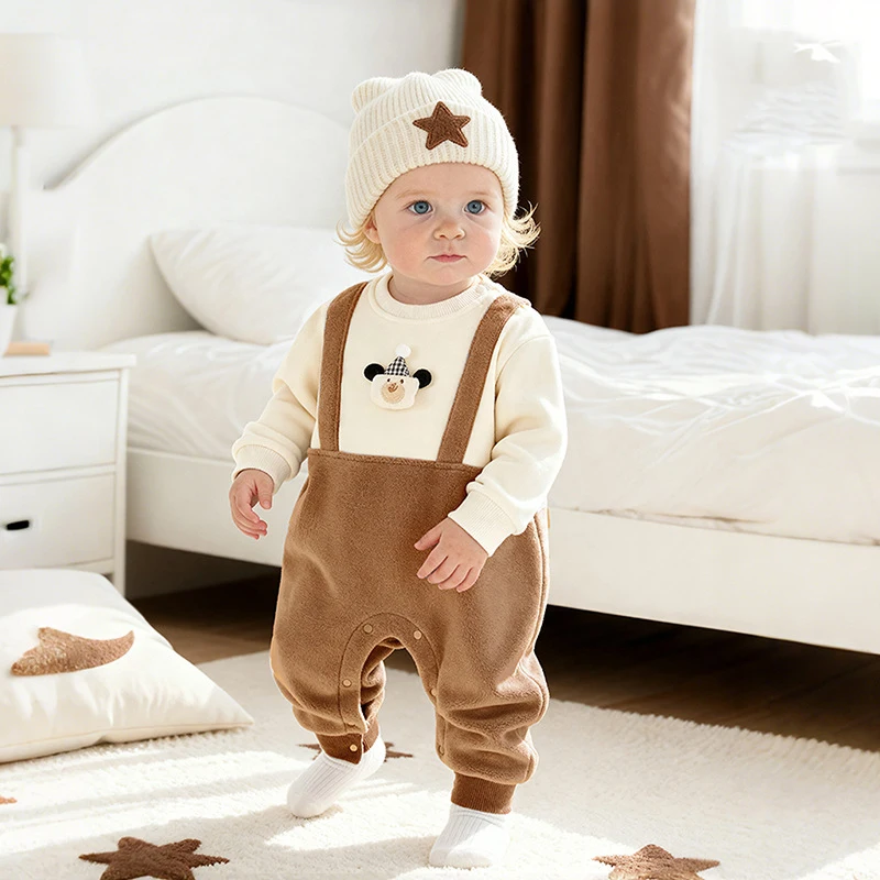 

UNITIM Toddler Girls Rompers Bear Applique Newborn Boys Bodysuits Patchwork Kids Baby Girls One-piece Jumpsuits Overalls