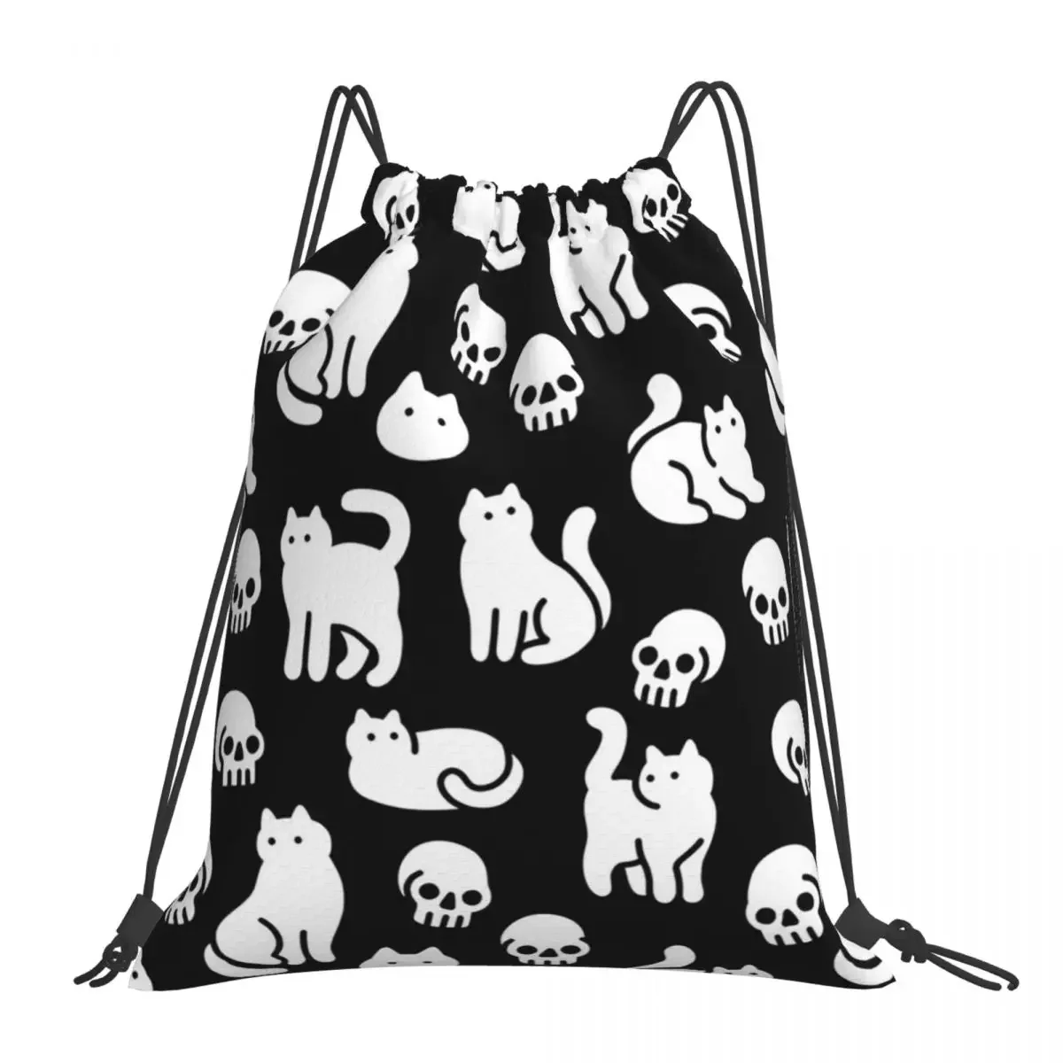 

Cats And Skulls Pattern Backpacks Fashion Portable Drawstring Bags Drawstring Bundle Pocket Shoes Bag BookBag Man Woman School