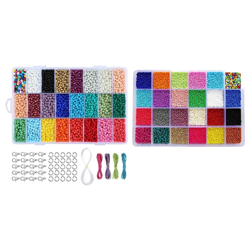 

7,200 Pcs 4Mm Pony Beads Set In Glass Seed Beads & 7325 Pcs Glass Seed Beads, Small Craft Beads Assorted Kit