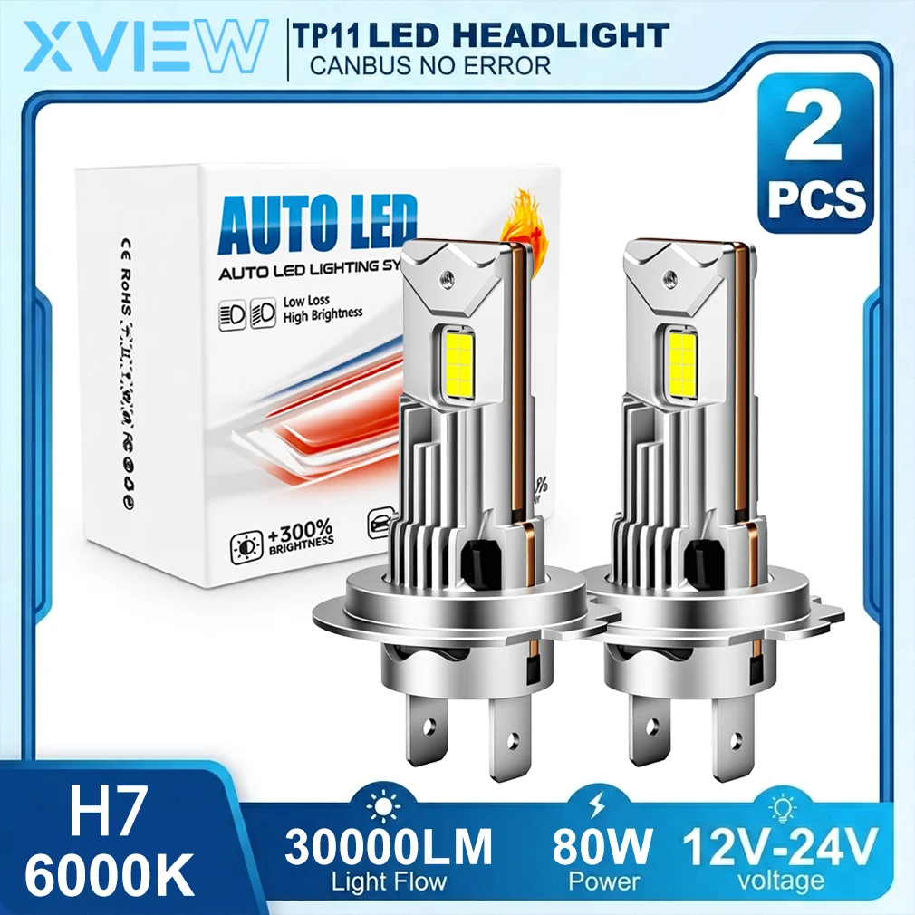 

Xview H7 LED Headlight 80W 30000LM 6000K CSP 1:1 Mini Wireless Plug & Play Fanless Silent Car Lamp Canbus