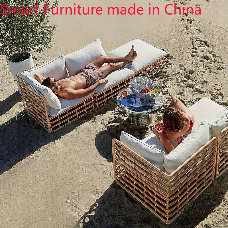 Customized outdoor rattan woven sofa, rain proof, sun proof, leisure small sofa, tea table combination, courtyard garden,