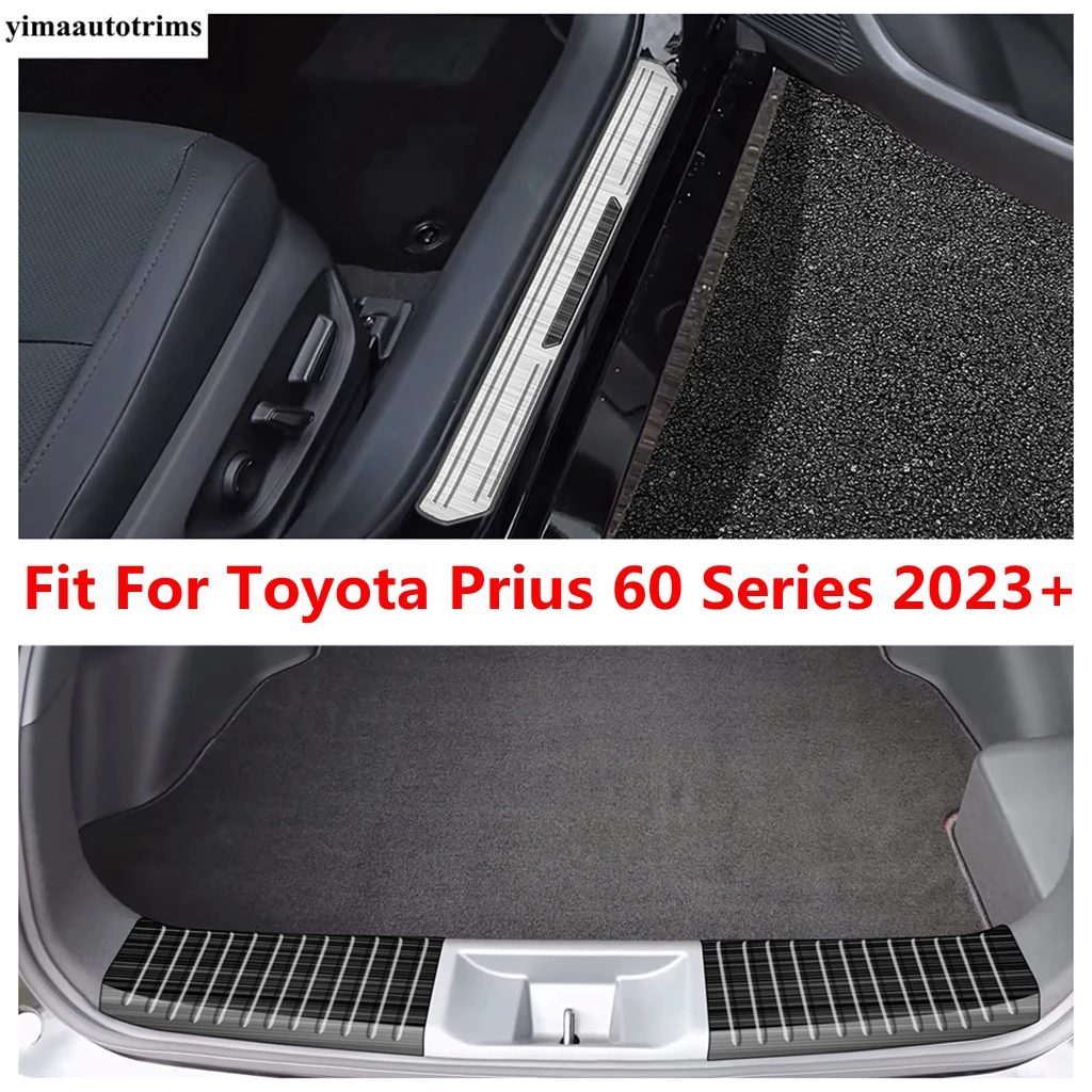 Rear Door Sill Strip / Rear Trunk Plate Guard Foot Pedal Protector For Toyota Prius 60 Series 2023 2024 Black Brushed Silver