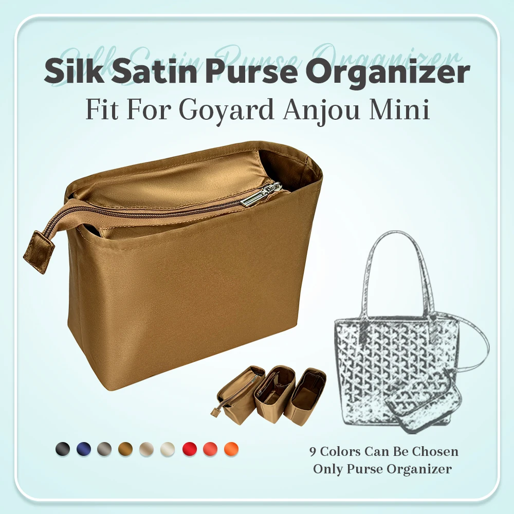 

Silk Satin Purse Organizer Insert, Zipper Inside Storage Bag Organizer Insert Fit for Goyard Anjou Mini Inner Liner Bag Soft