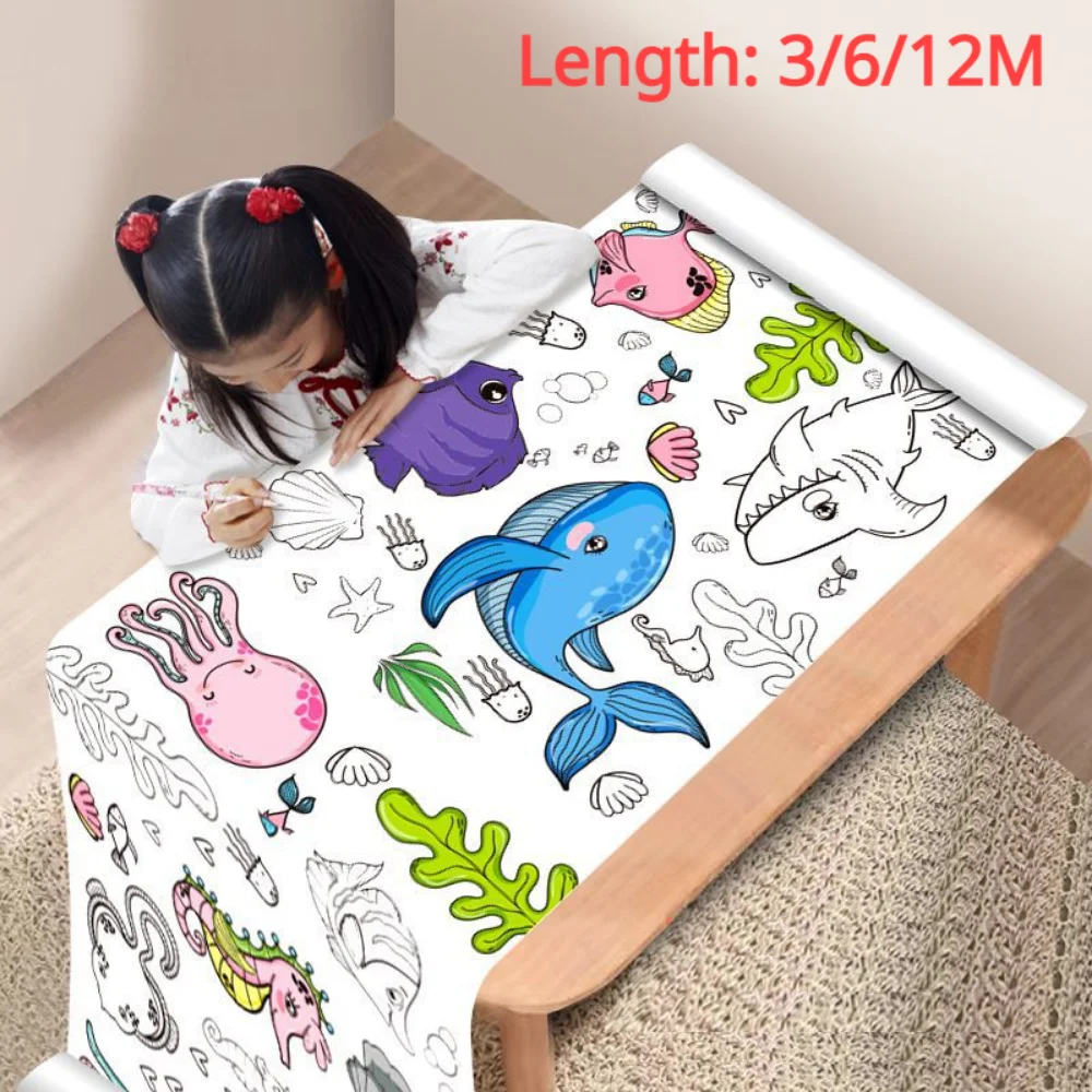 12/6/3M Kindertekenrol Diy Graffiti Scroll Kleur Vulling Papier Schilderen Kleurpapier Rol Voor Kinderen Educatief Speelgoed