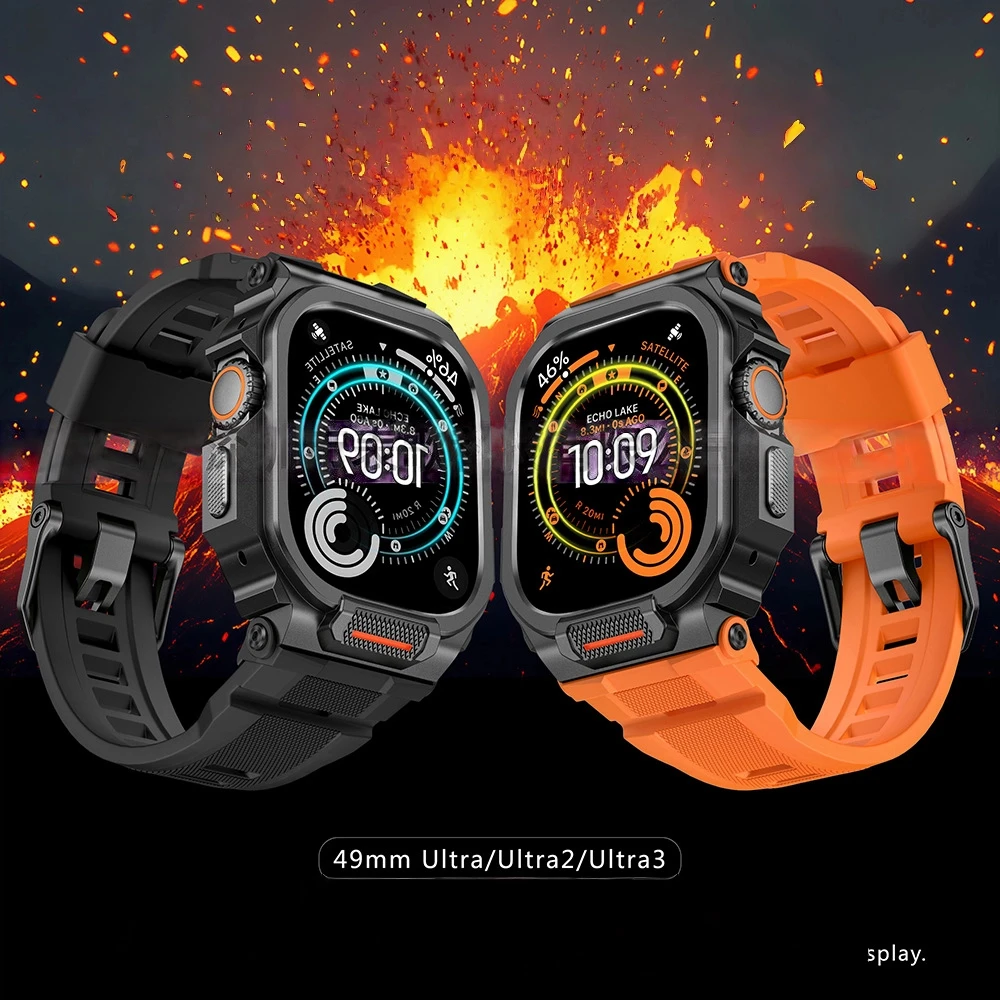 Case+Strap for Apple Watch Ultra 3 2 49mm Sport Silicone Bracelet+Metal Protective Bumper iWatch Cover 49mm Band Accessories