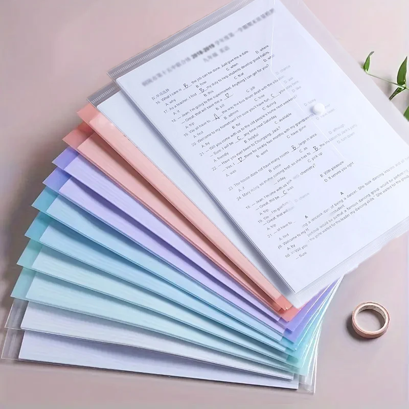 

10/30pcs Transparent and Colorful File Envelopes Plastic Folders Office School Home A4 Letter Organizing Papers Storage Tool