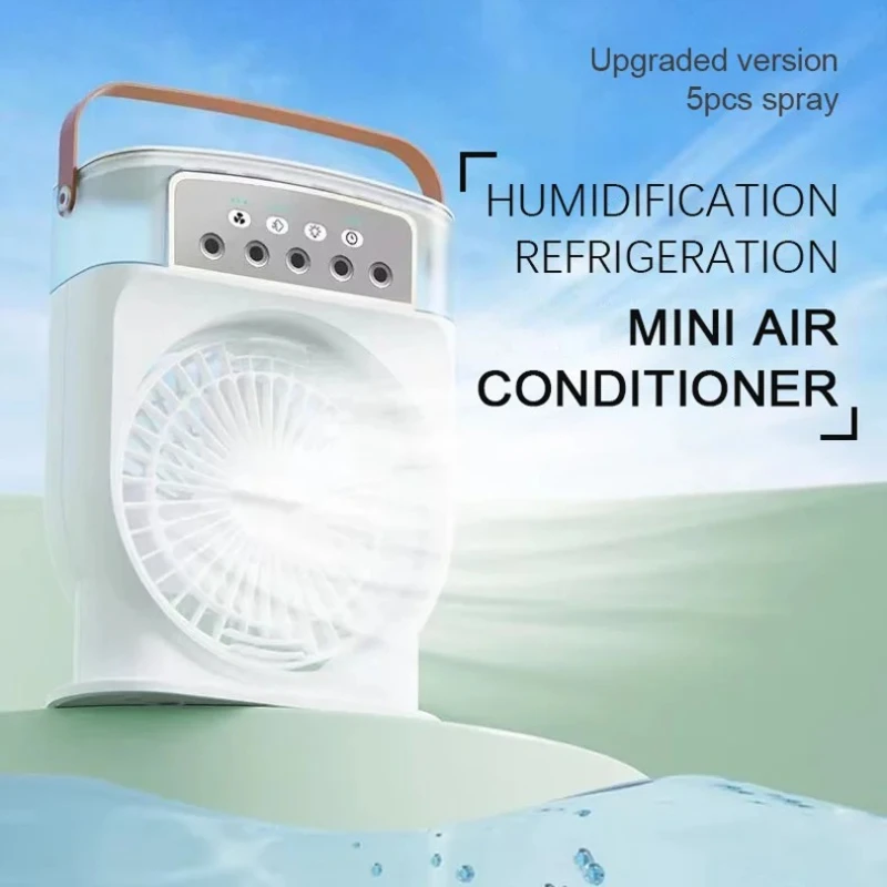

Mini Humidifier Fan With 5 Hold Spray Cooler Portable USB Fan Air Conditioner 7 Color Night Light Water Mist Humidification Fans